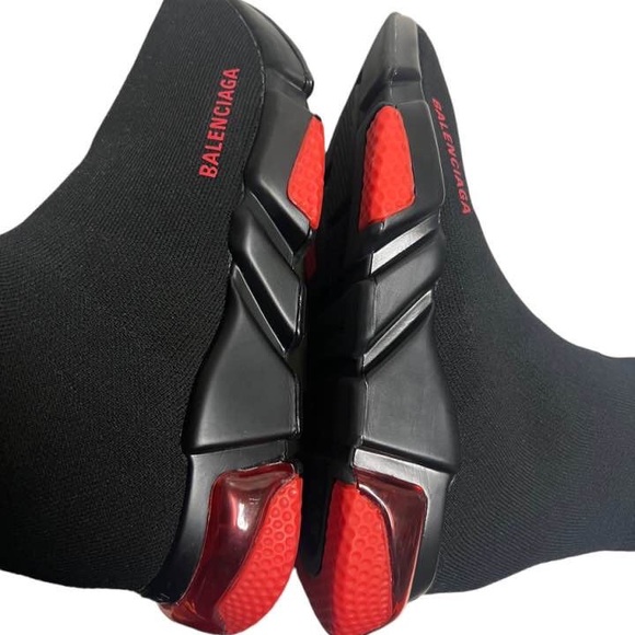 Balenciaga Black IT38 W38 Women Speed Trainers Runners Cloth Red Bubble Size 8 - Picture 8 of 9